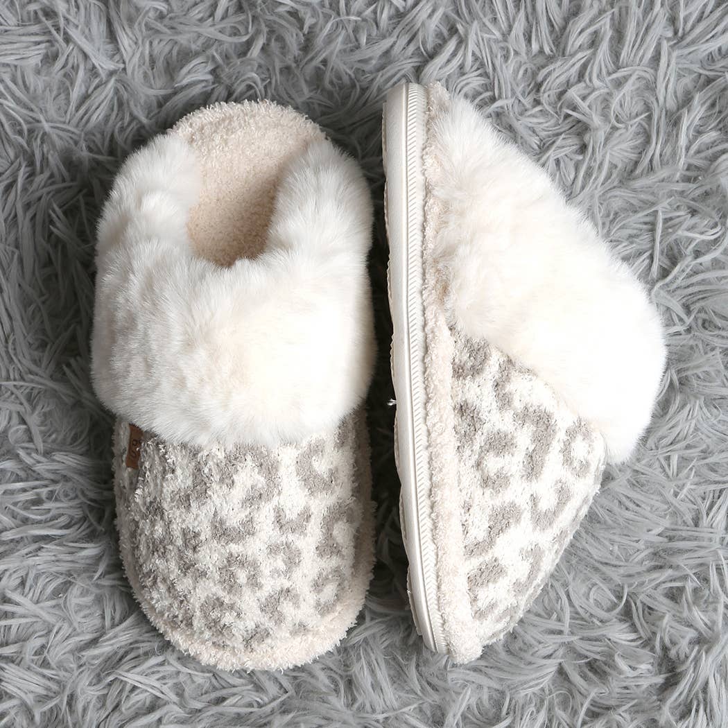 Leopard Faux Fur Cuff Luxury Soft Slipper