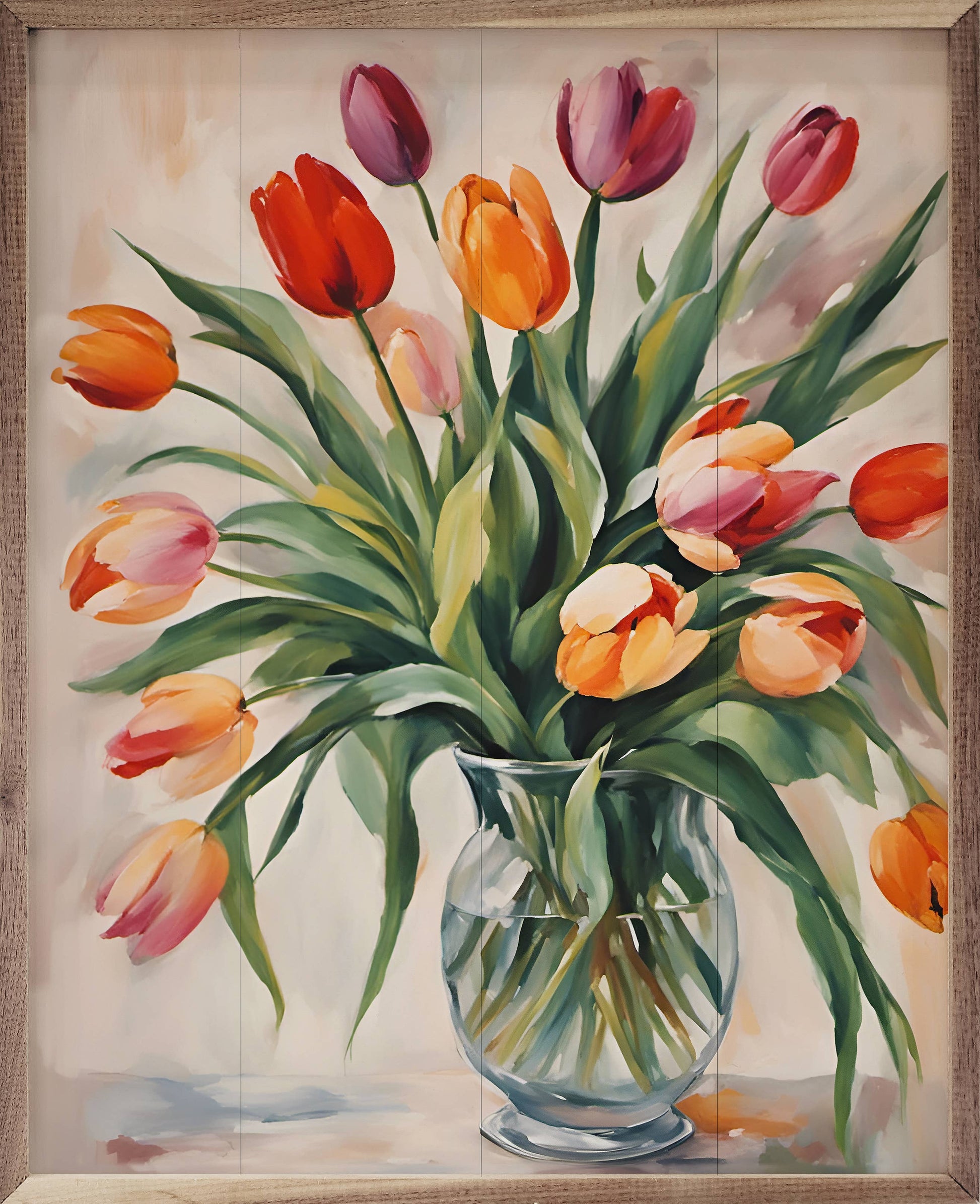 Tulips In Clear Vase Wooden Sign 8x10