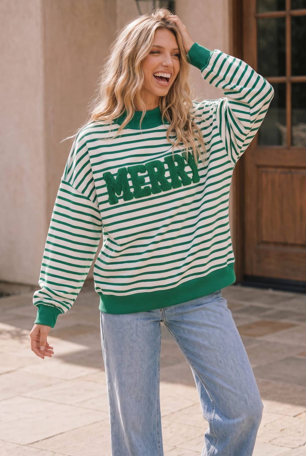 Chenille Merry Striped Oversized Pullover