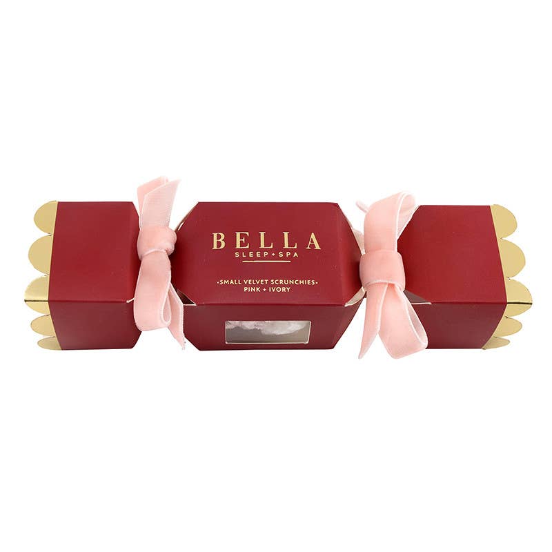 Small Velvet Scrunchies - Pink + Ivory - Set of 3