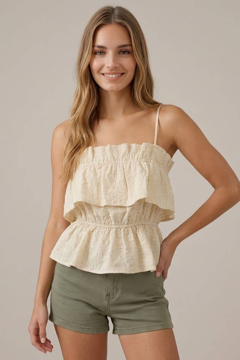 EMBROIDERED RUFFLE TOP