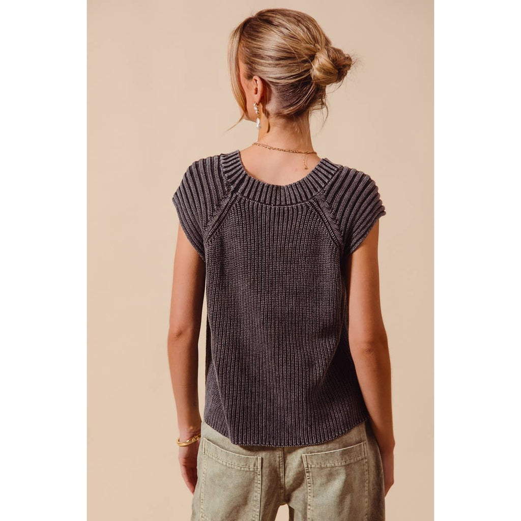 MINERAL WASHED RAGLAN SLEEVELESS SWEATER TOP