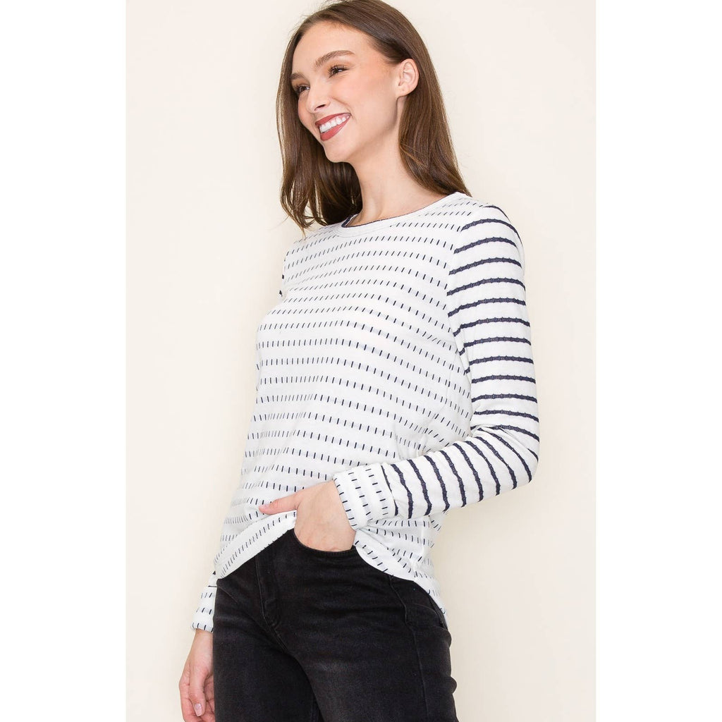 DOUBLE STRIEPD POLY FRENCH TERRRY TOP