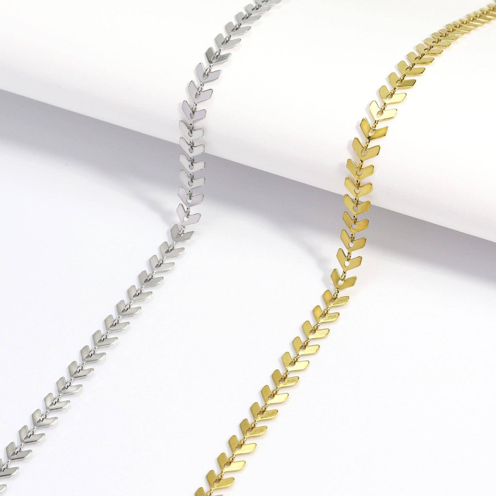 Stainless Steel Chevron Chain Necklace for Women: Gold / 18"+2" Ext