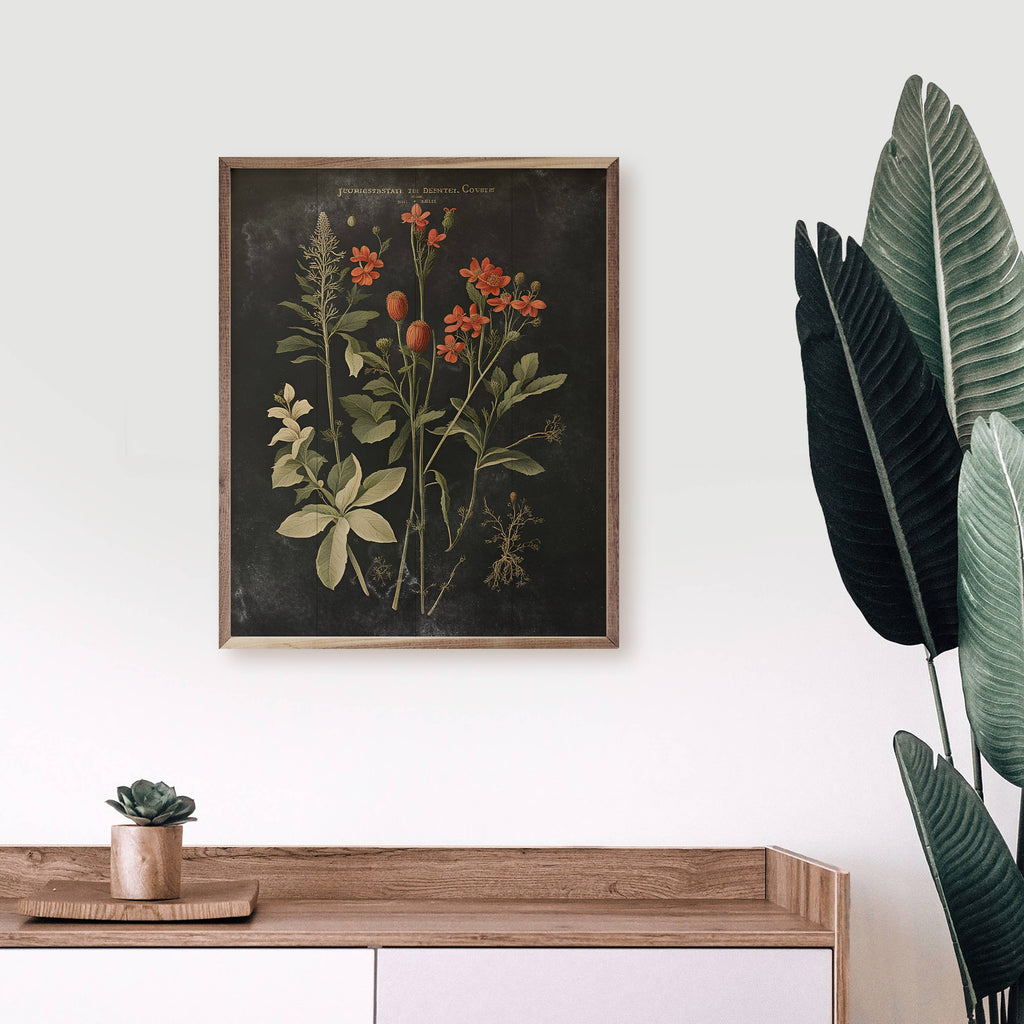 Vintage Orange Floral Print Black