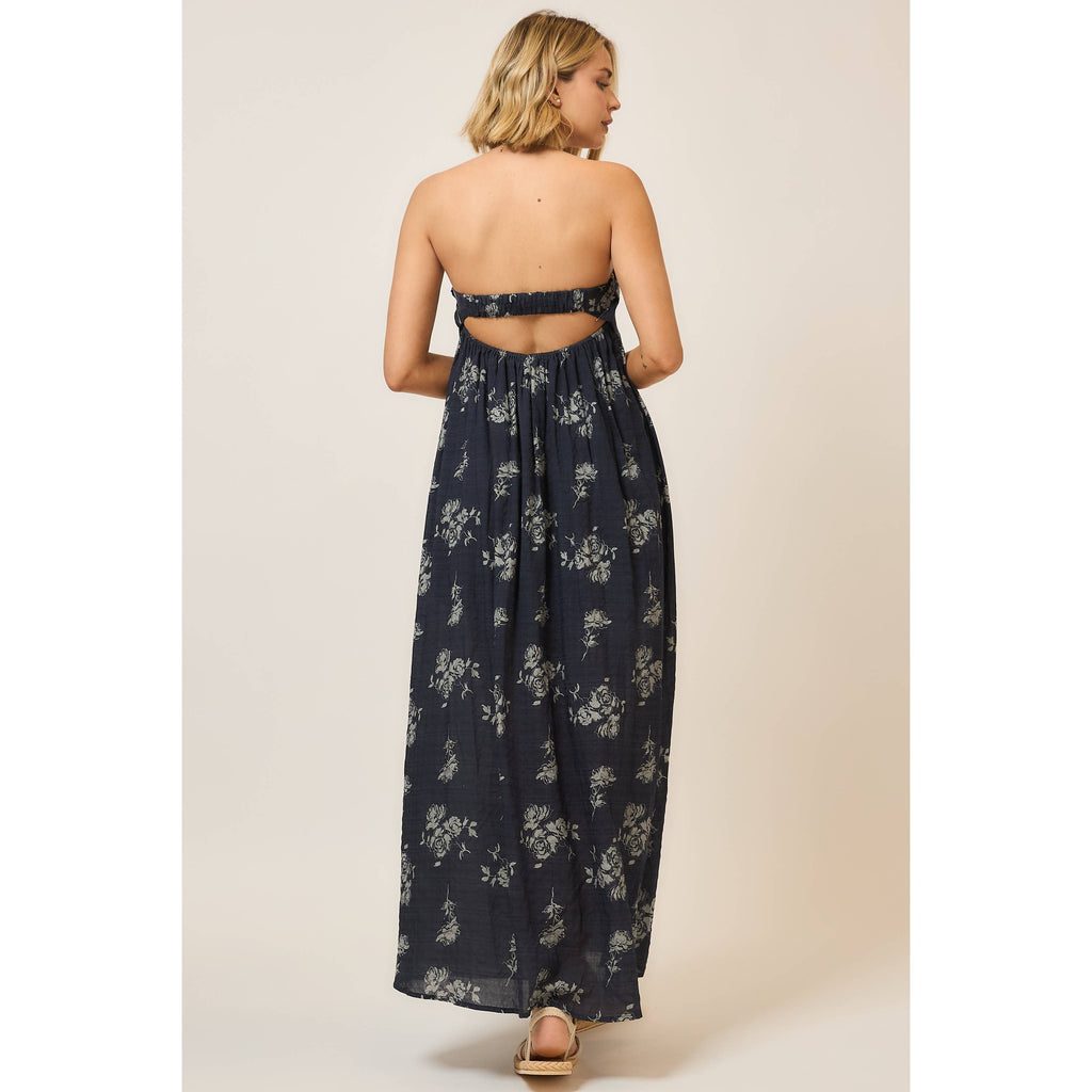 Floral Strapless Open Back Maxi Dress