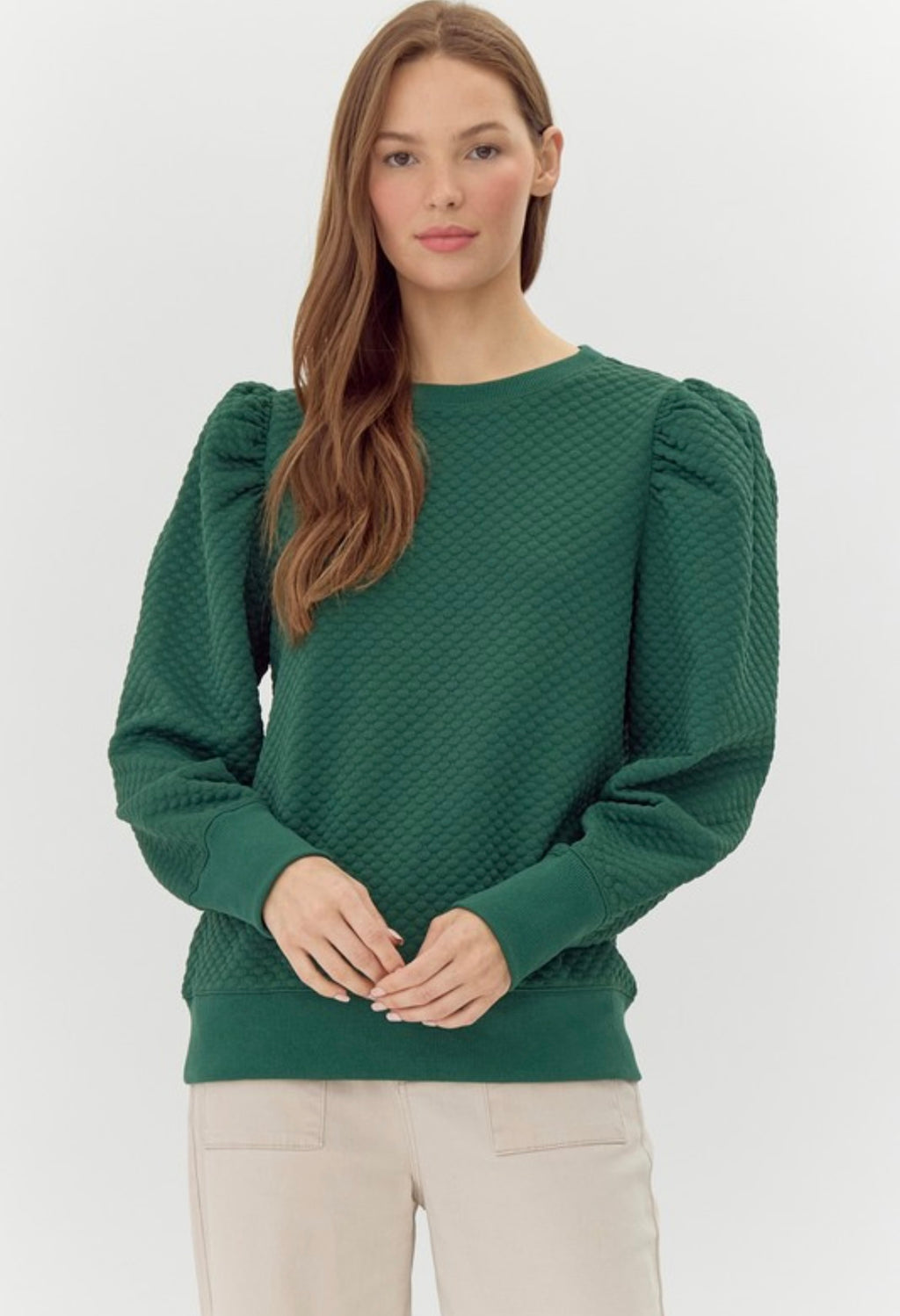 Puff Shoulder Textured Sweatshirt