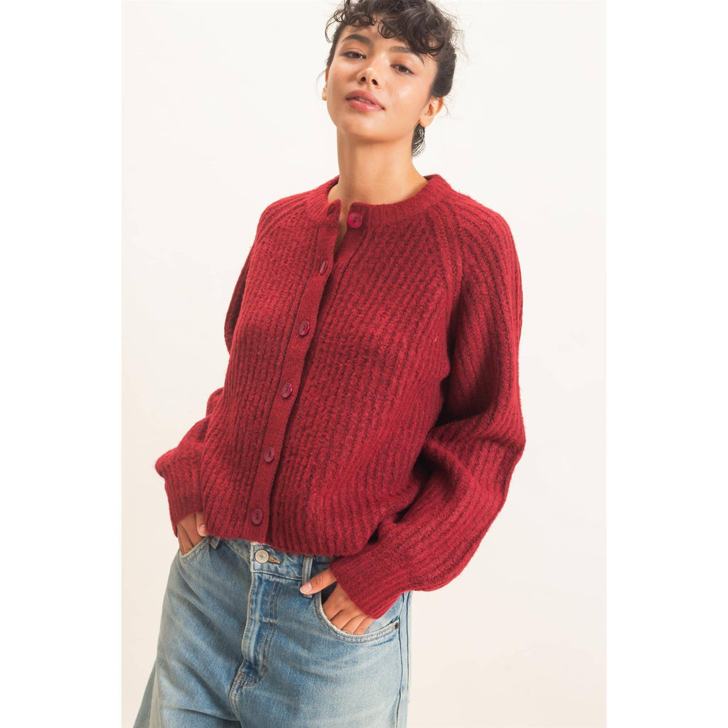 Ribbed Button Front Cardigan