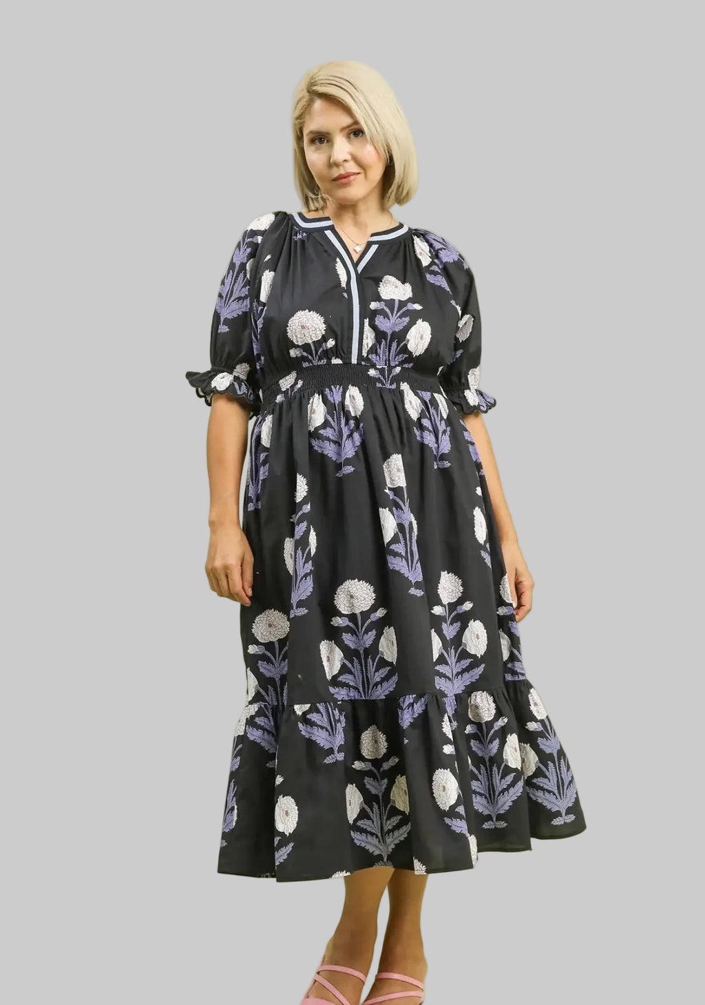 Curvy Floral Smocked Waist Midi Dress