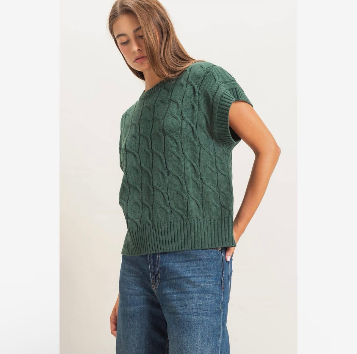 Cable Knit Cap Sleeve Sweater