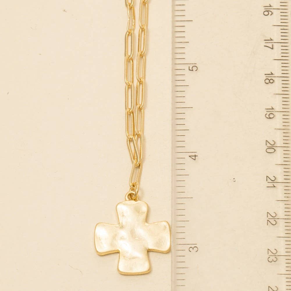 Vintage Gold Dipped Hammered Cross Pendant Necklace