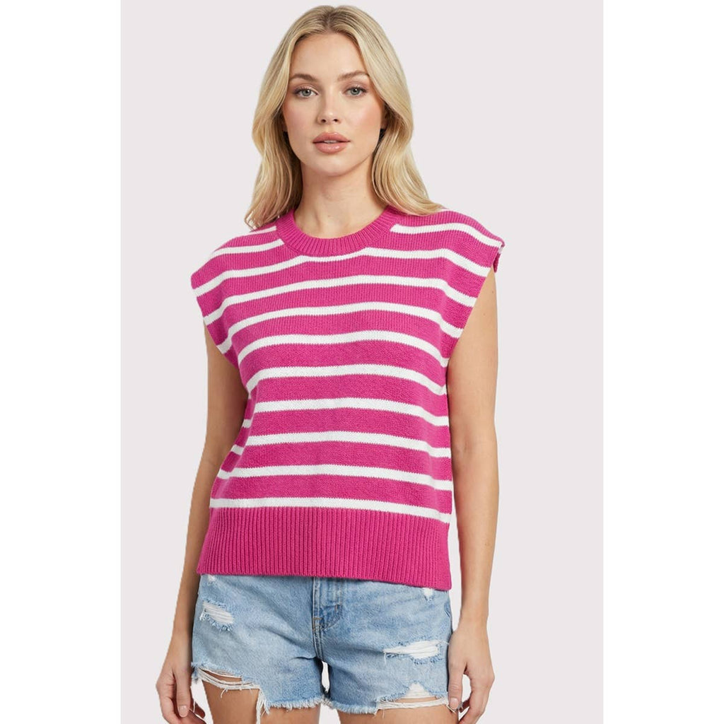 STRIPED RIB BANDED SWEATER