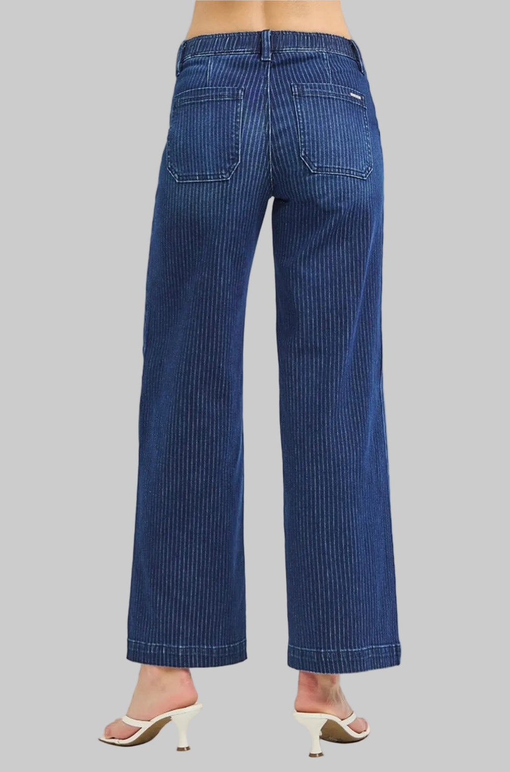 Risen Stripe Wide Leg Jeans with Drawstring