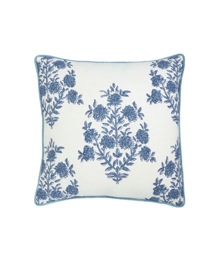 Blue Block Print Pattern Throw Pillow
