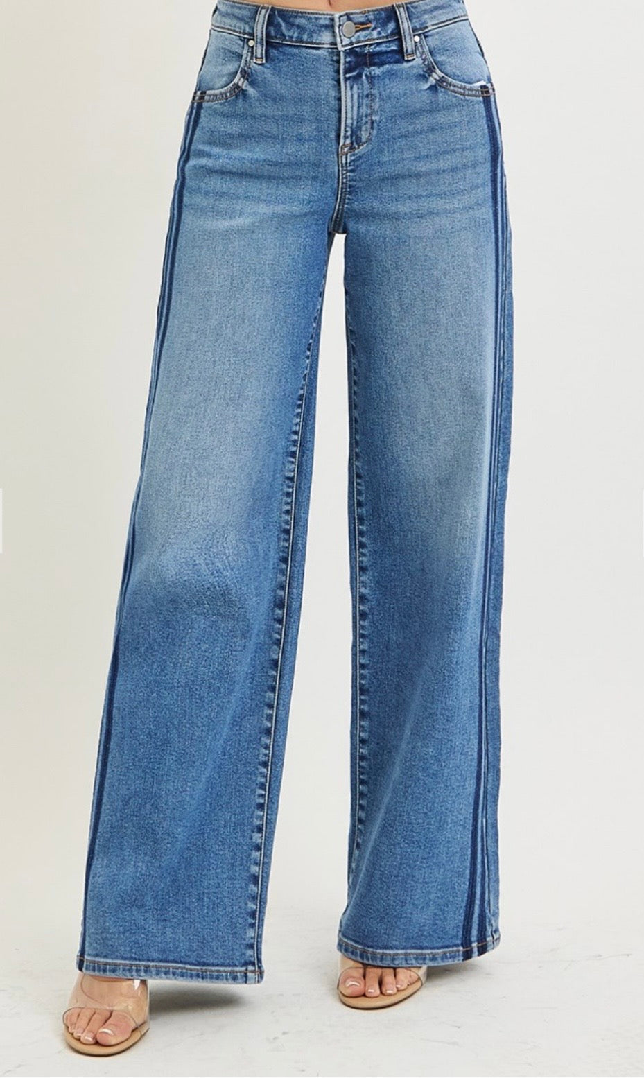 Risen Wide Leg Side Shadow Stripe Jeans