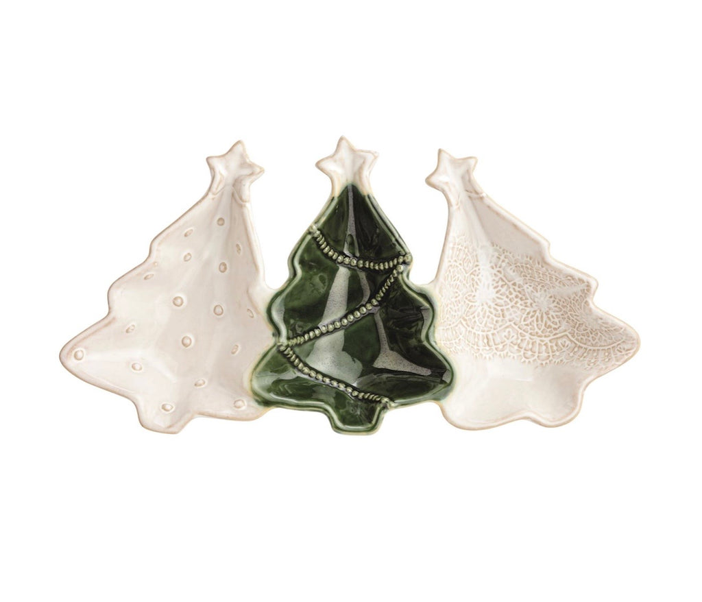 White Christmas Triple Tree Tidbit Dish