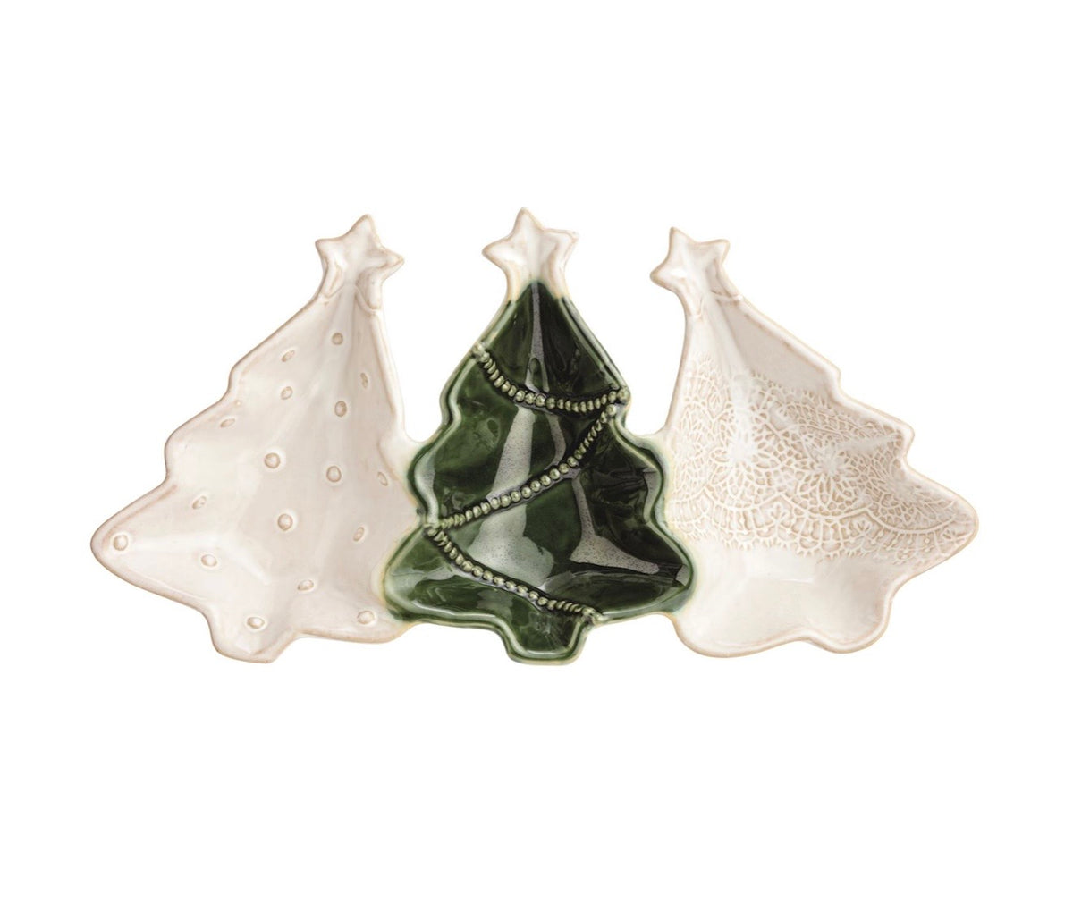 White Christmas Triple Tree Tidbit Dish