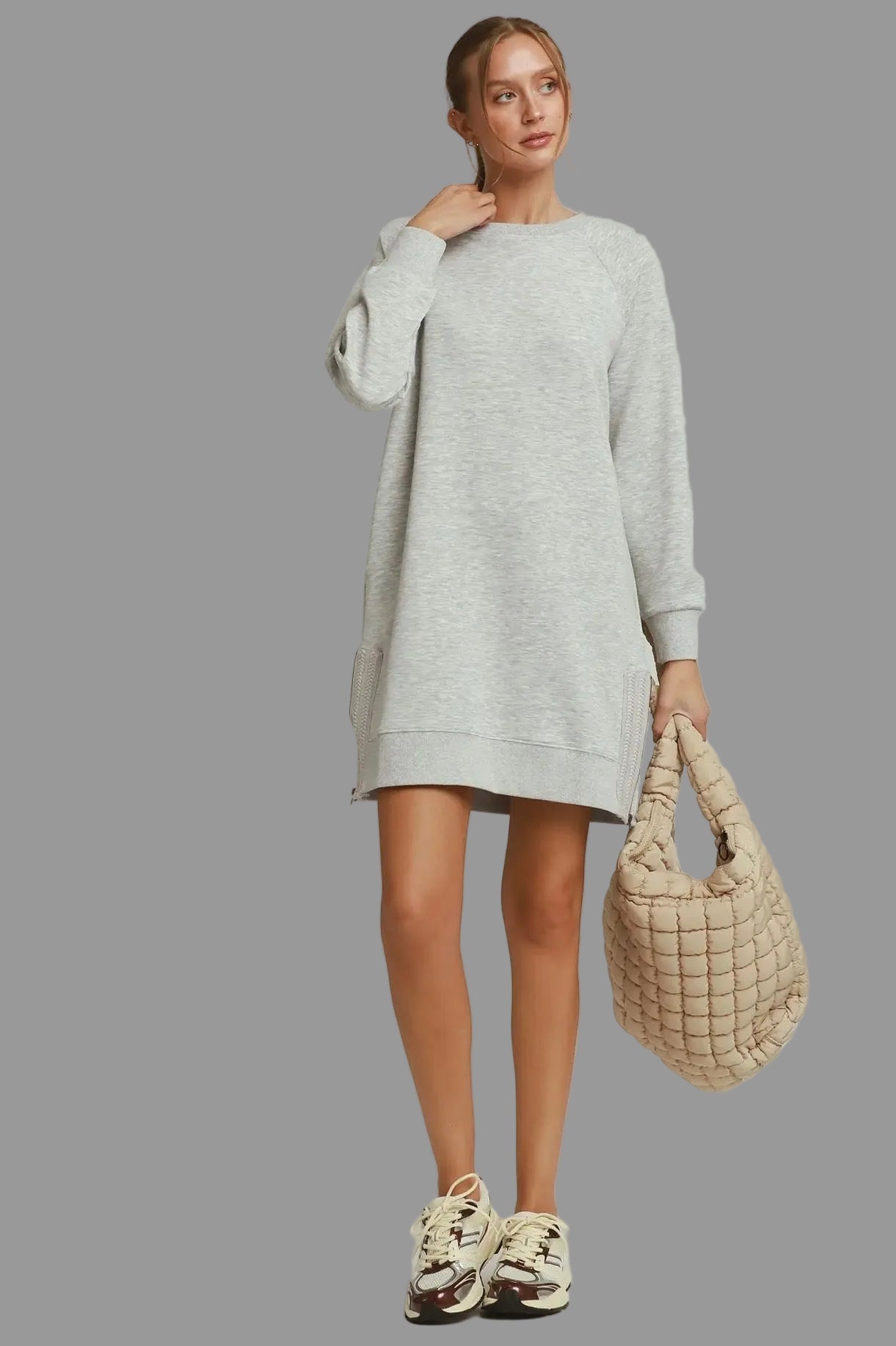 Luxe Knit Side Zip Detail Casual Dress