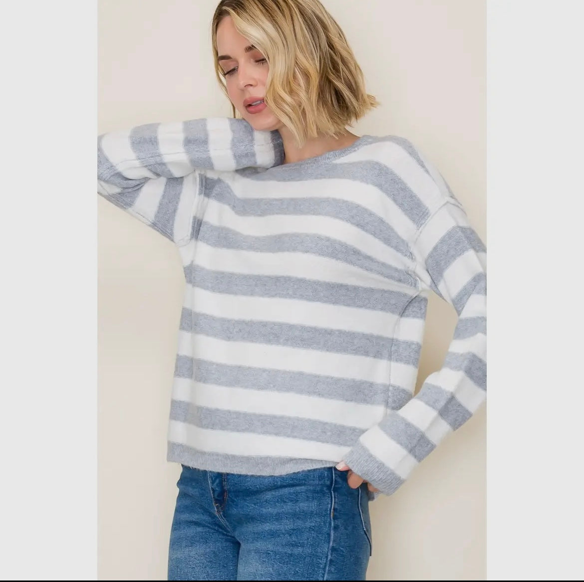 Grey Wide Stripe Sweater