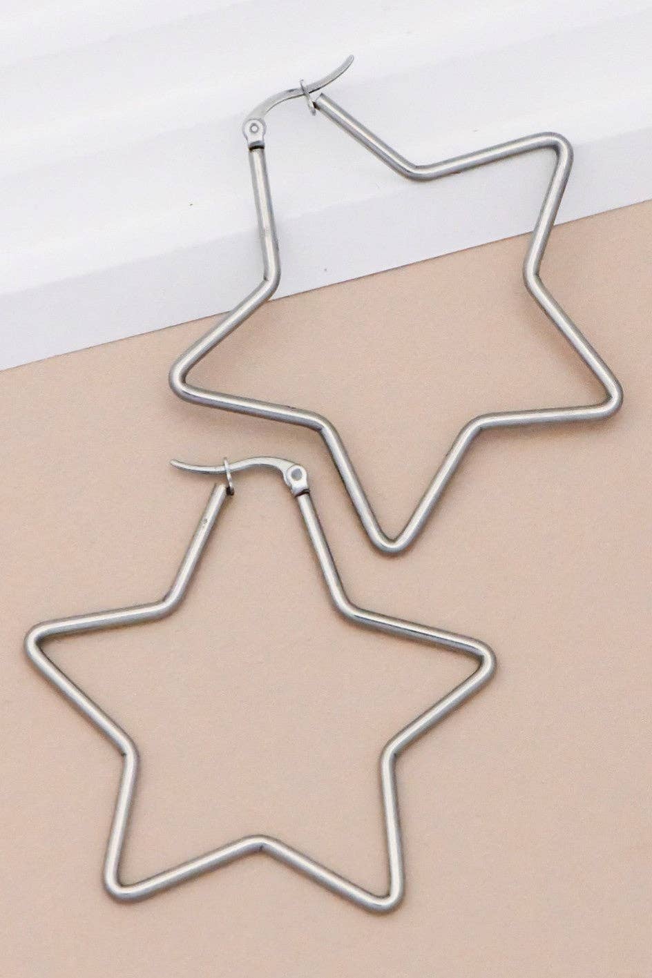 Tarnish-Resistant Waterproof Stainless Steel Star Hoop Earrings