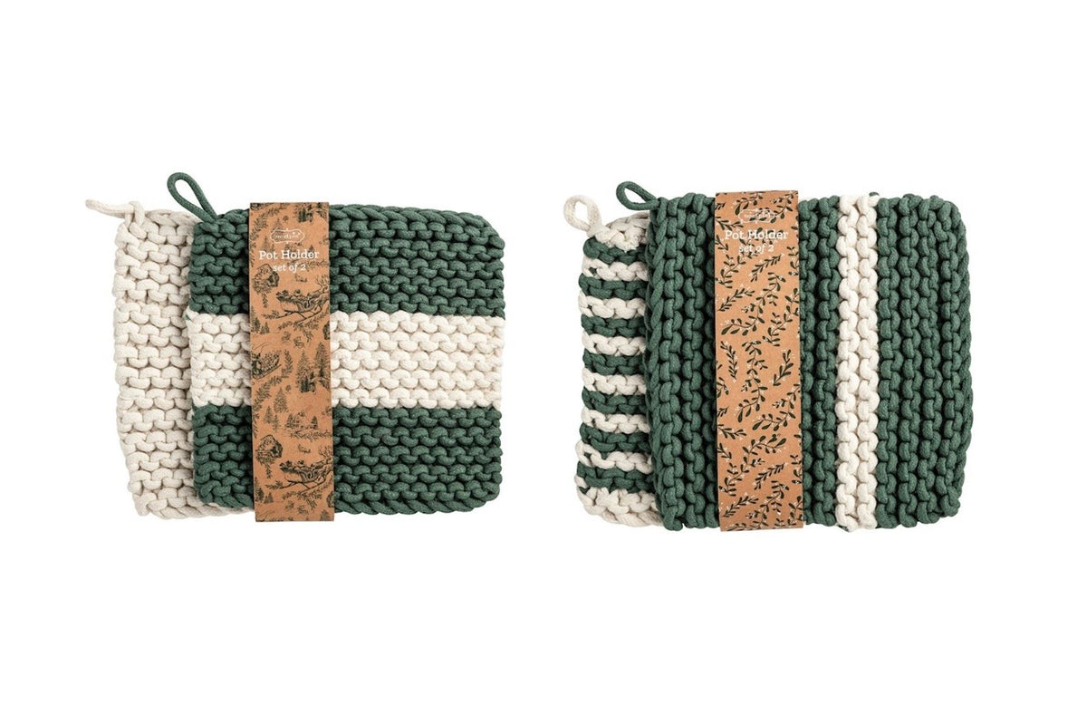 Green & White Pot Holder Set