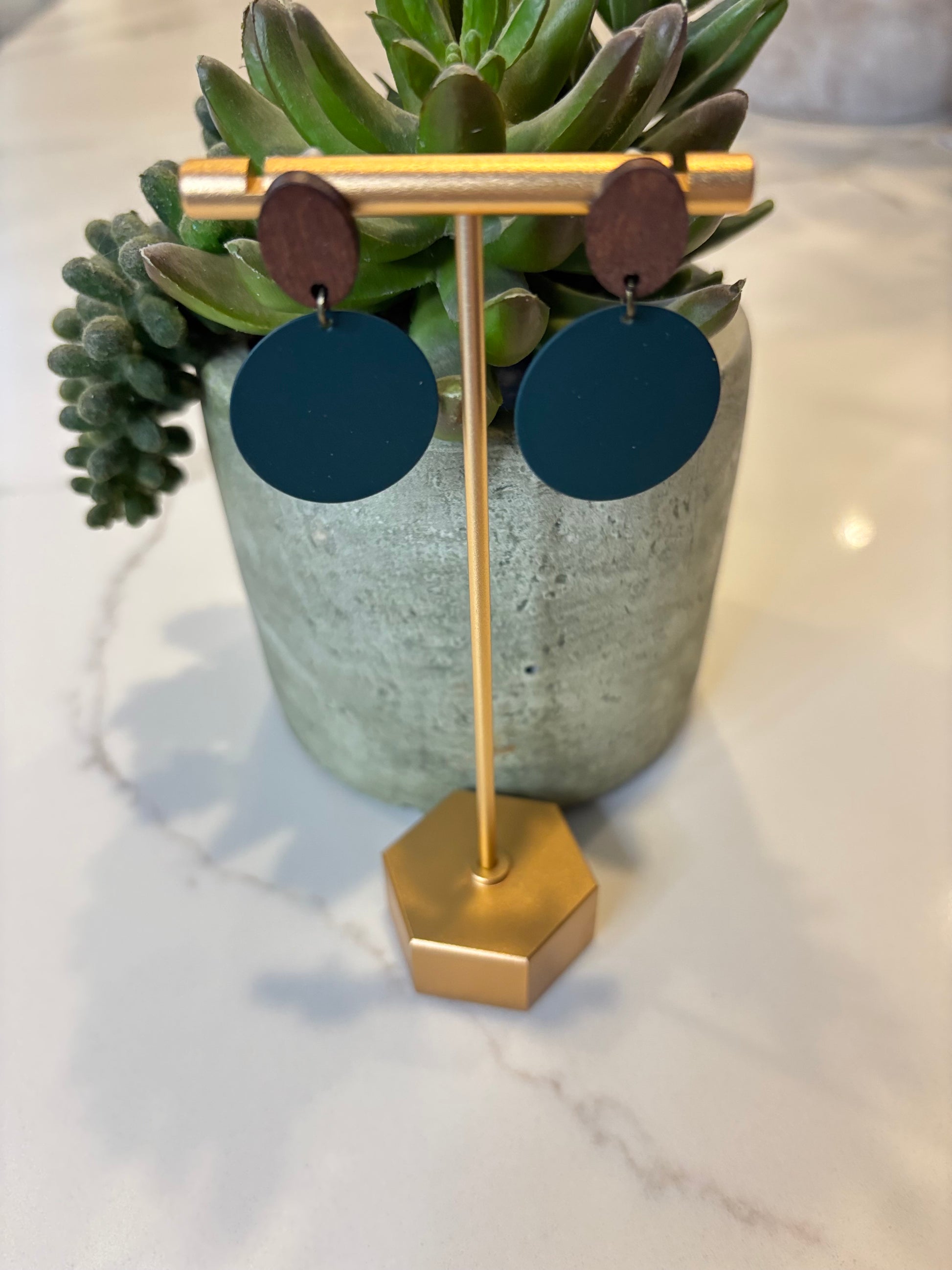 Metal and wood square earrings