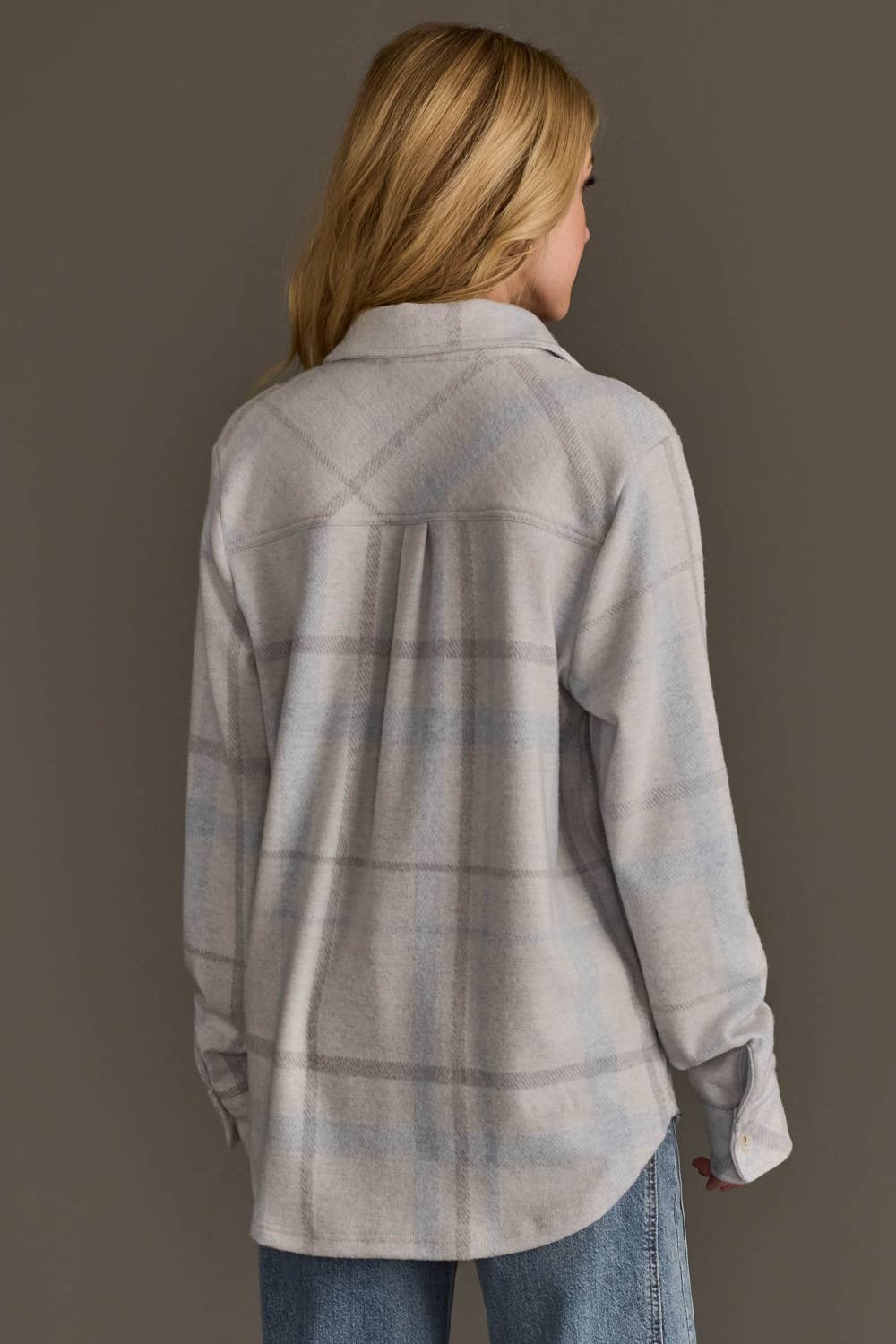 White, Gray & Lt. Blue Plaid Button Up