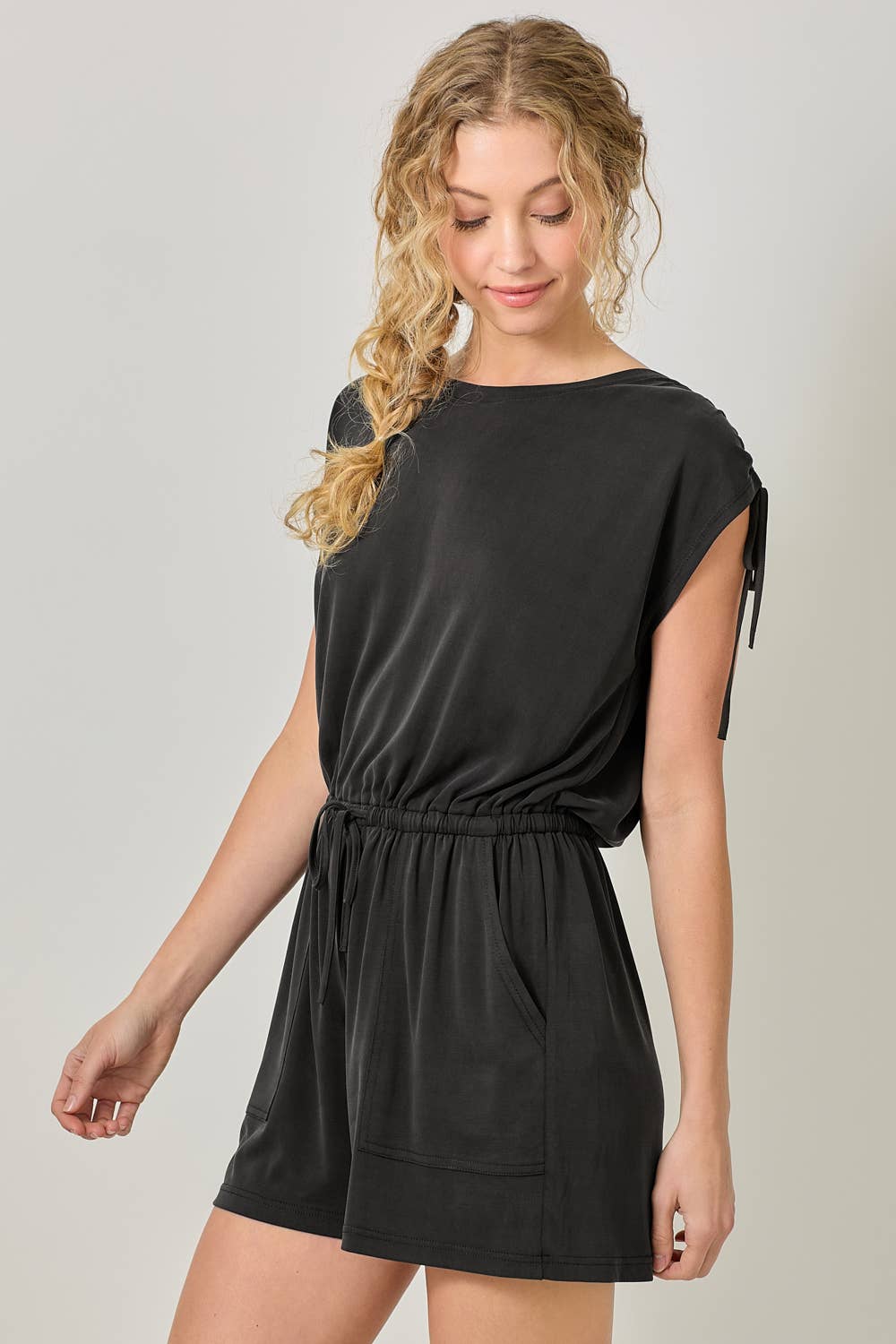 Modal Cinched Shoulder Tie Romper