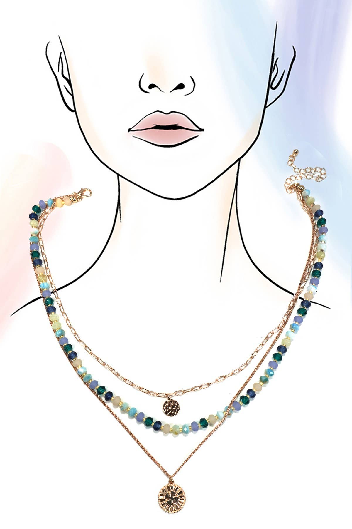 MULTI LAYERED BEADED CLOVER CHARM NECKLACE