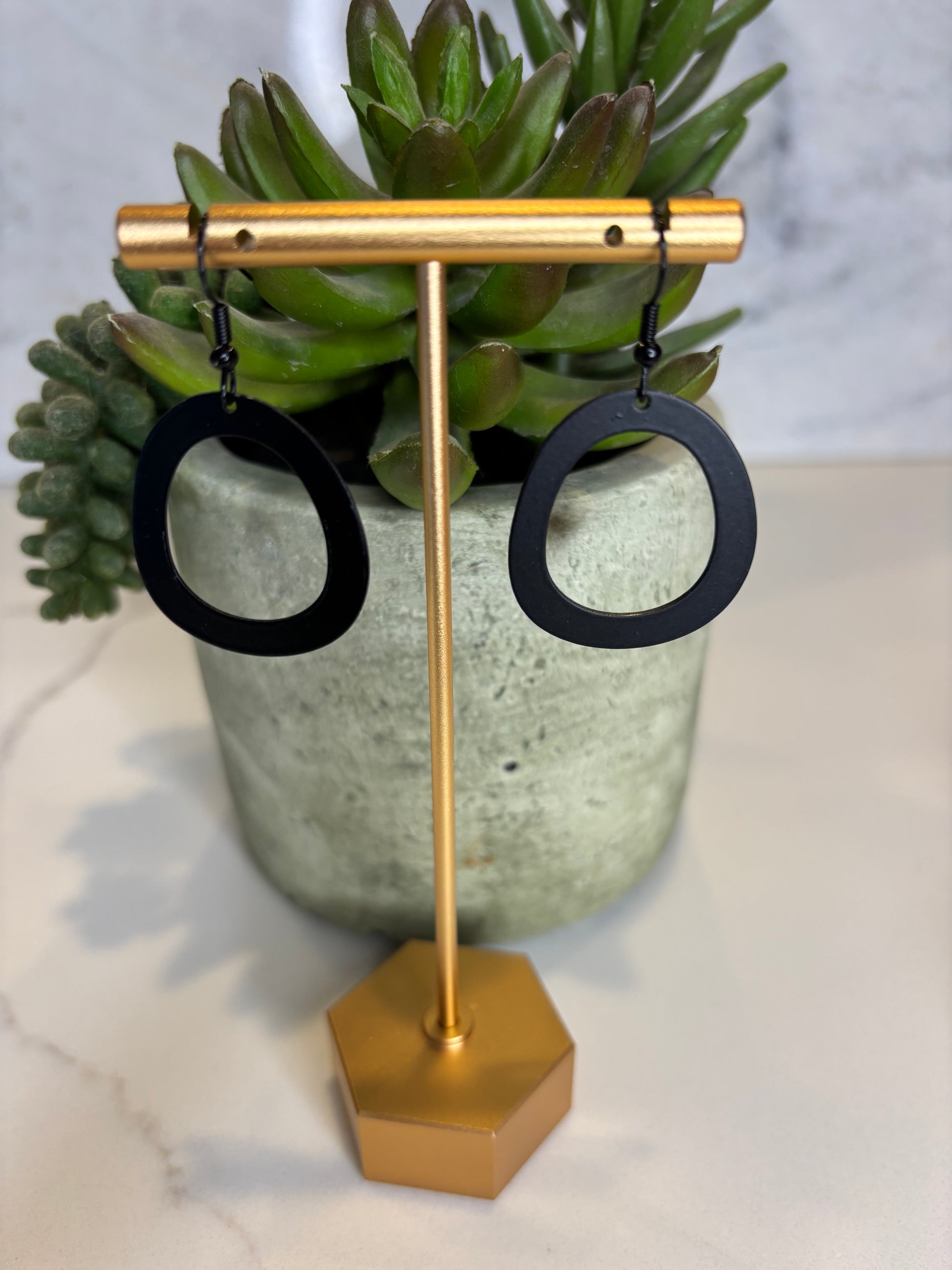 Large Black Chunky Oval Hoop Earrings