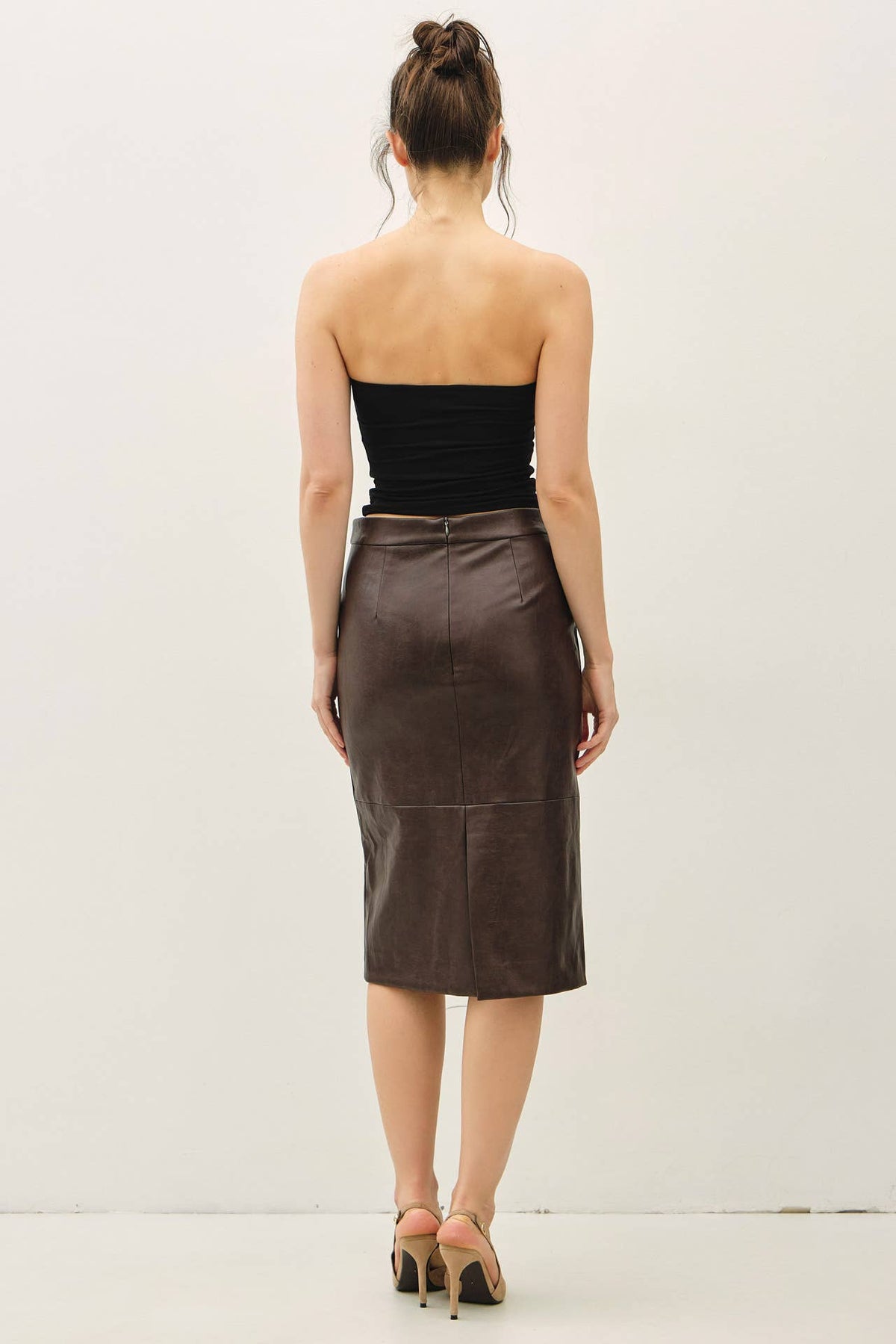FAUX LEATHER KNEE LENGTH PENCIL SKIRT