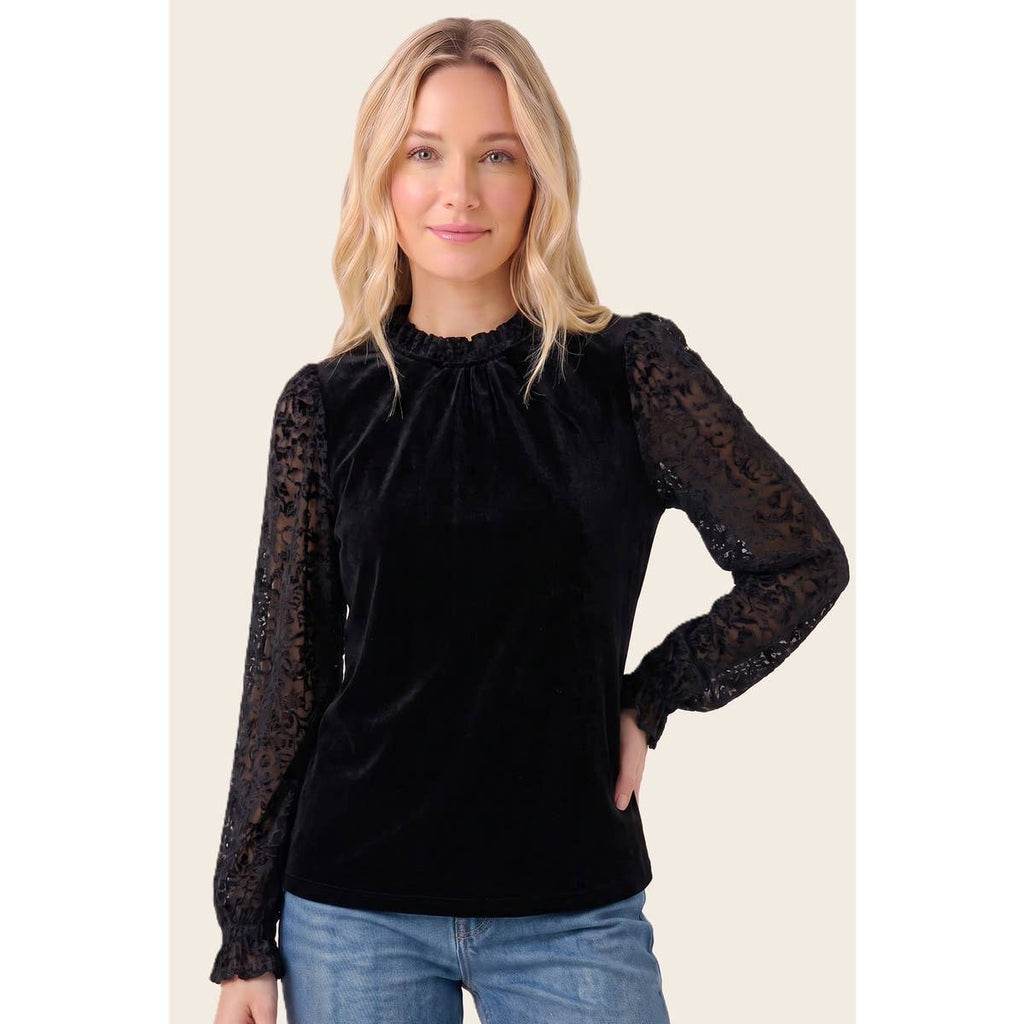 BURNOUT VELVET SLEEVED VELVET TOP