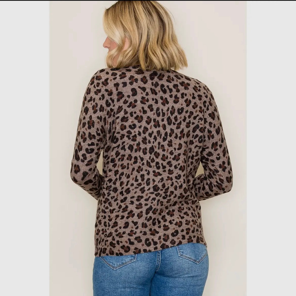 Mocha Leopard Crew Neck Sweater