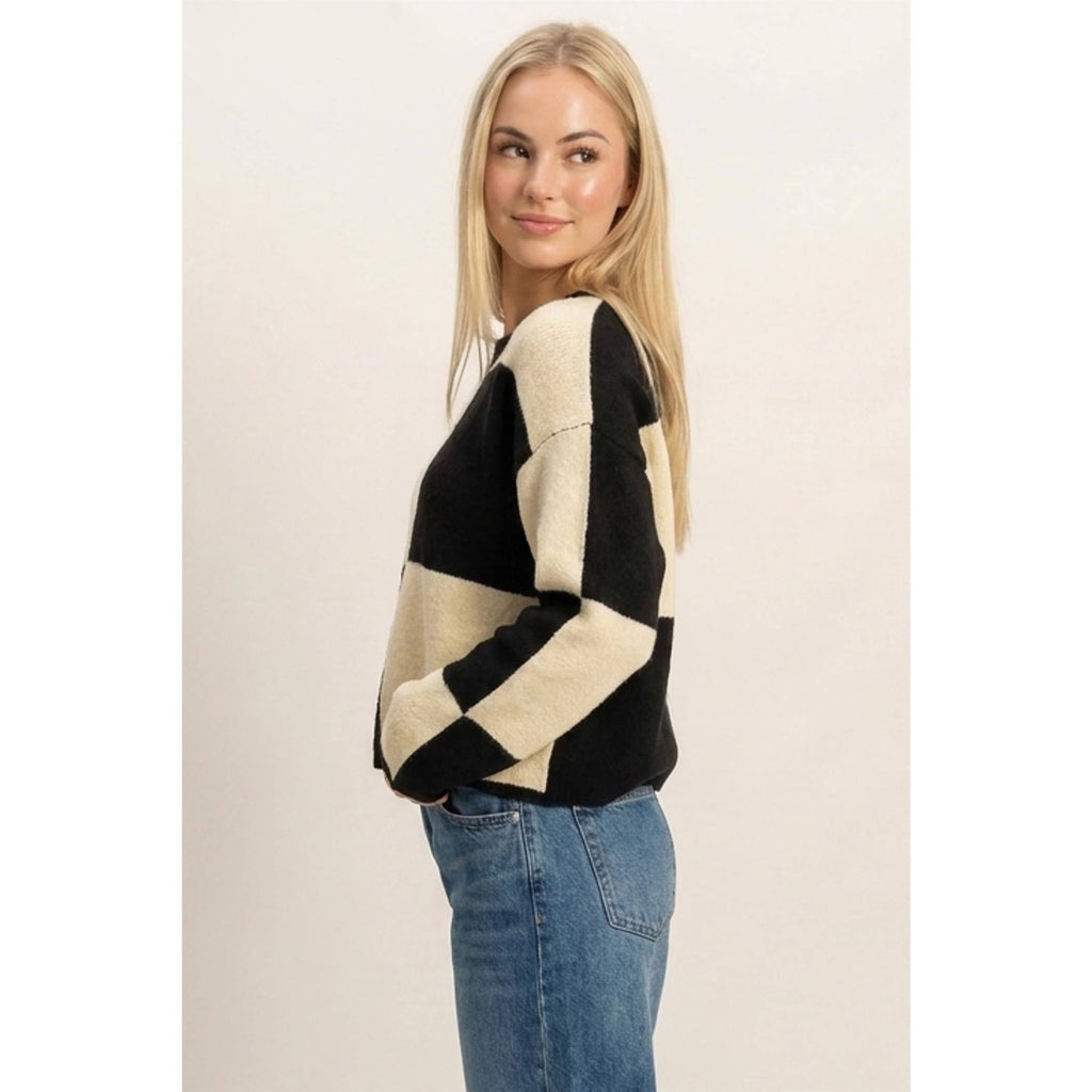 Crew Neck Checkered Sweater