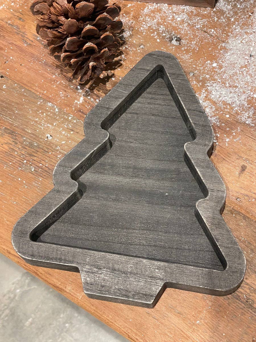 9" Black Wash Christmas Tree Tray
