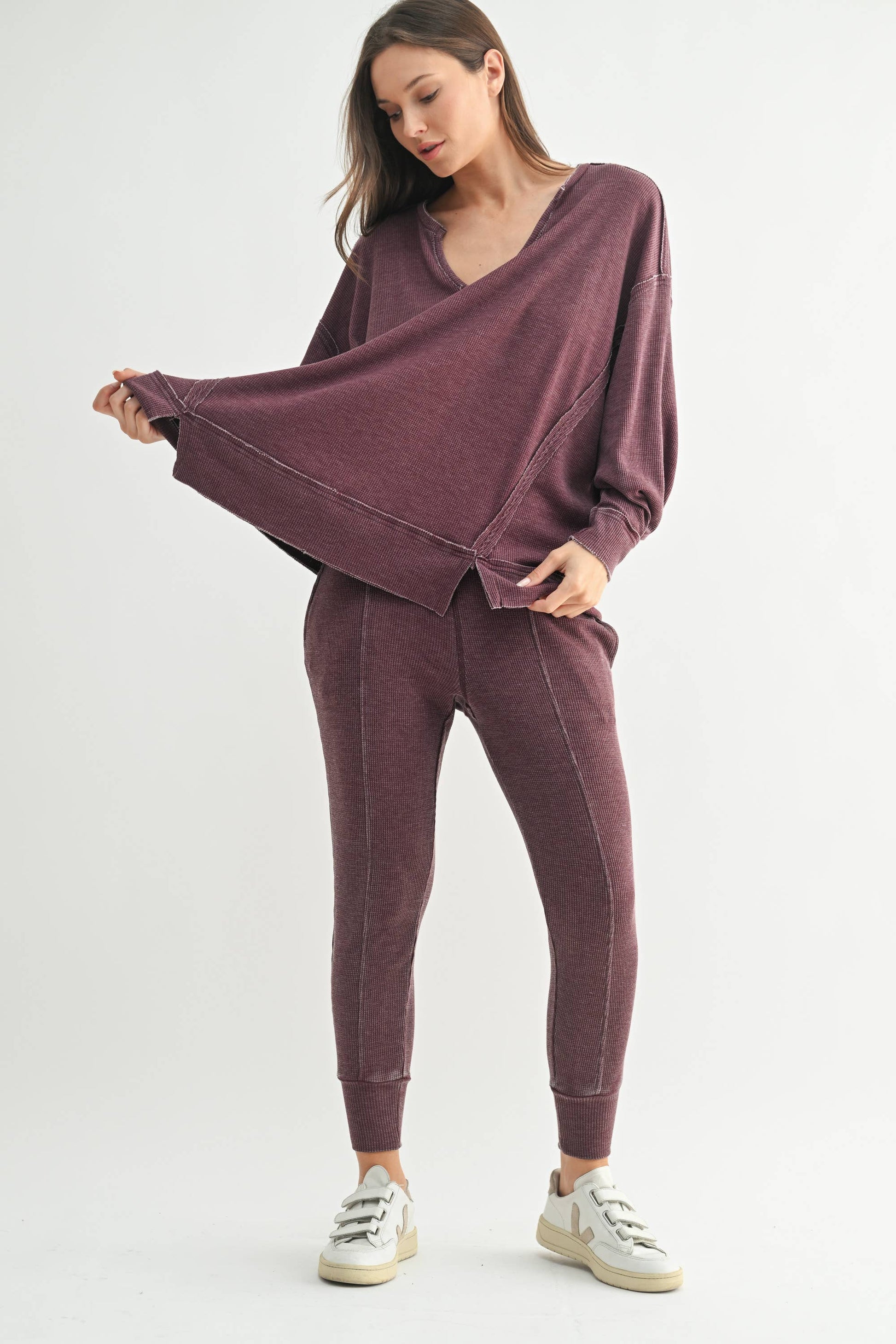 Cotton Blend Waffle Knit Oversized Long Sleeve