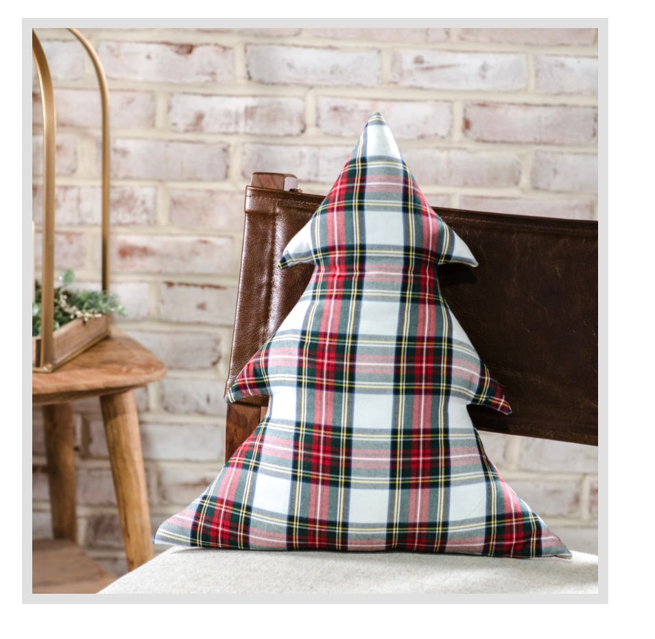18" Tartan Plaid Tree Pillow