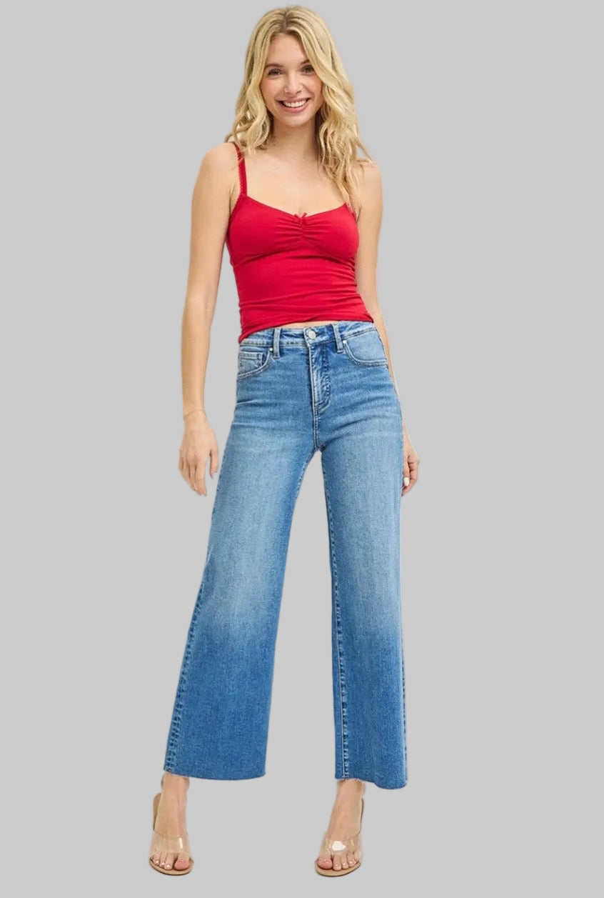 Risen Tummy Control Crop Wide Leg Jeans