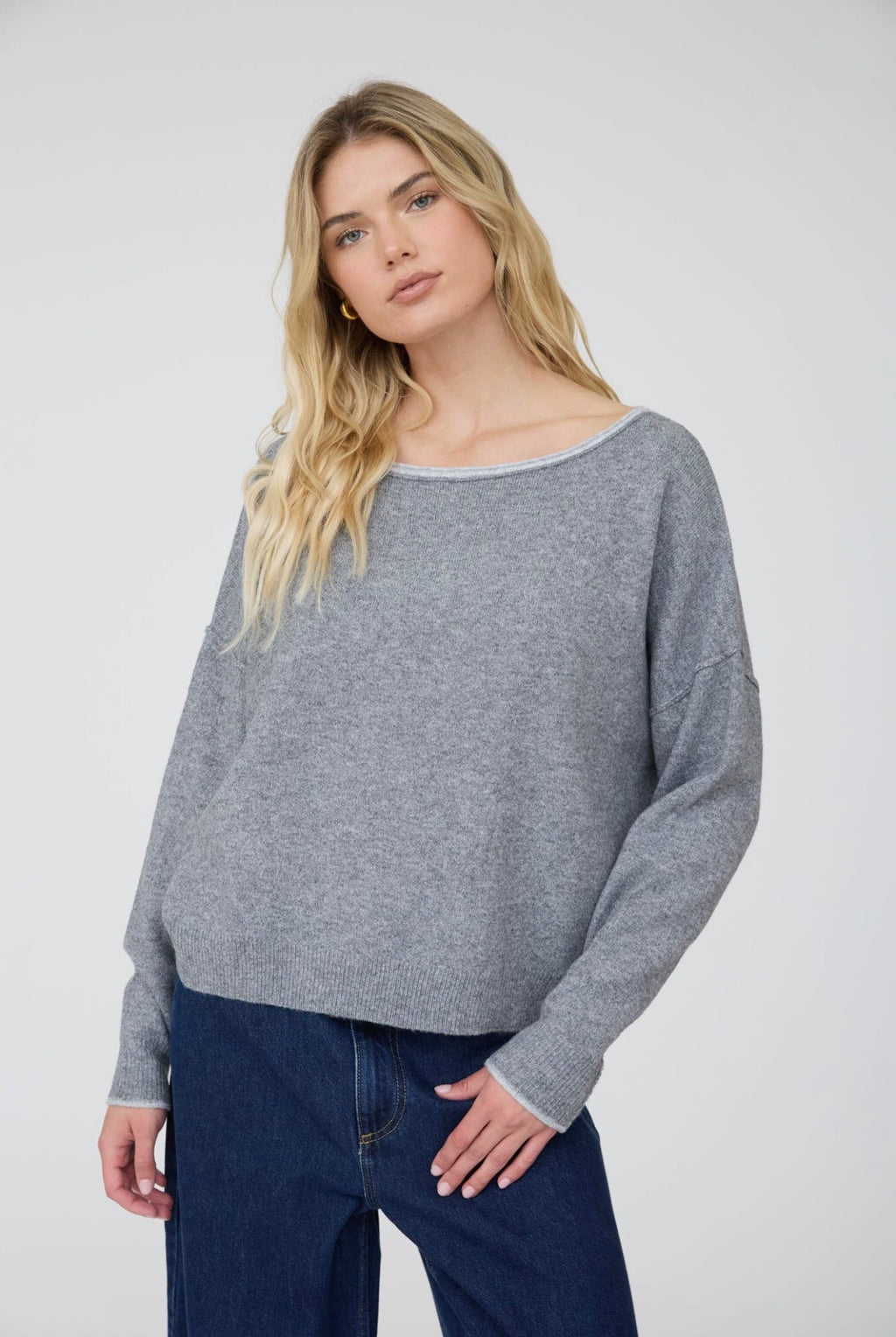 Off Shoulder Contrast Trim Sweater