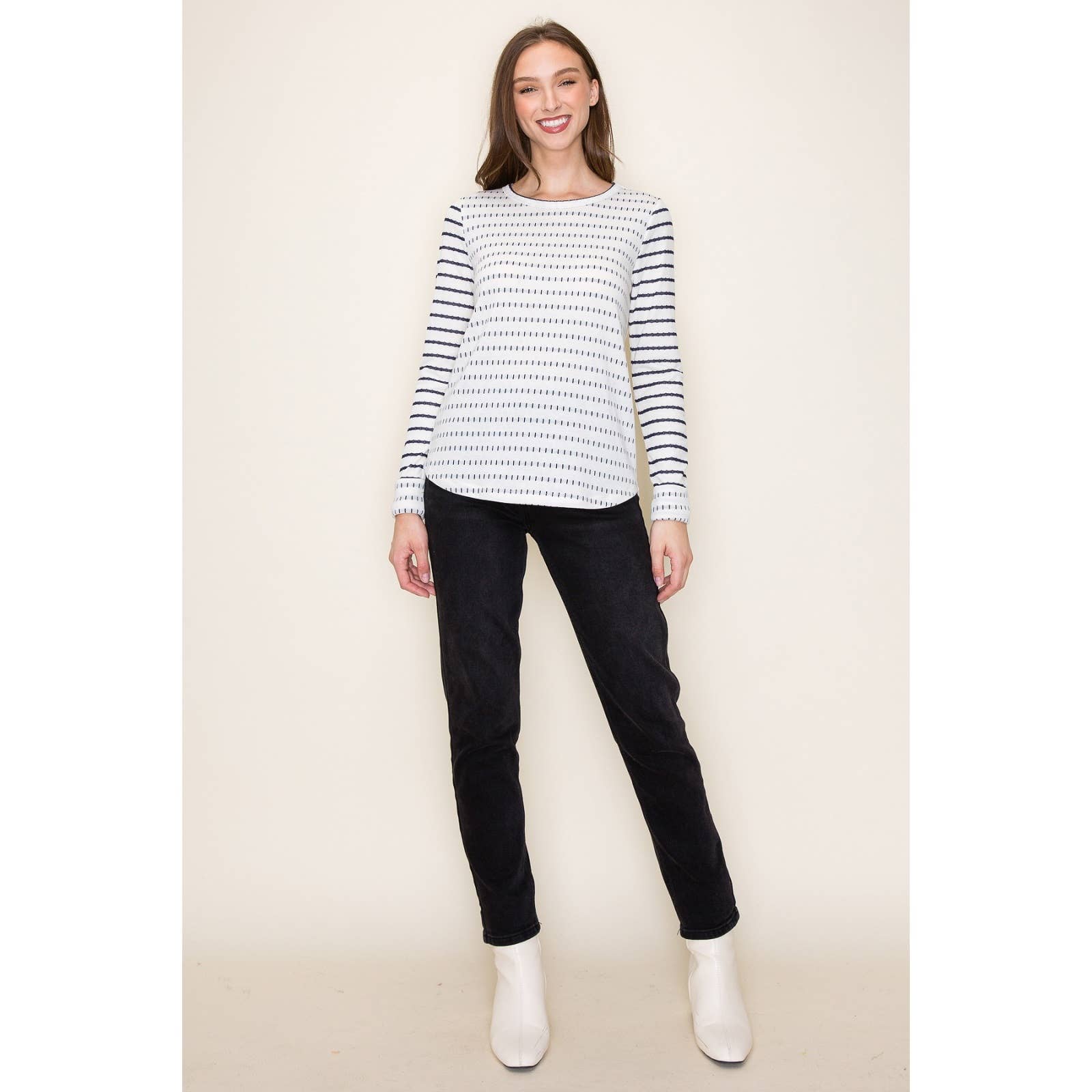 DOUBLE STRIEPD POLY FRENCH TERRRY TOP