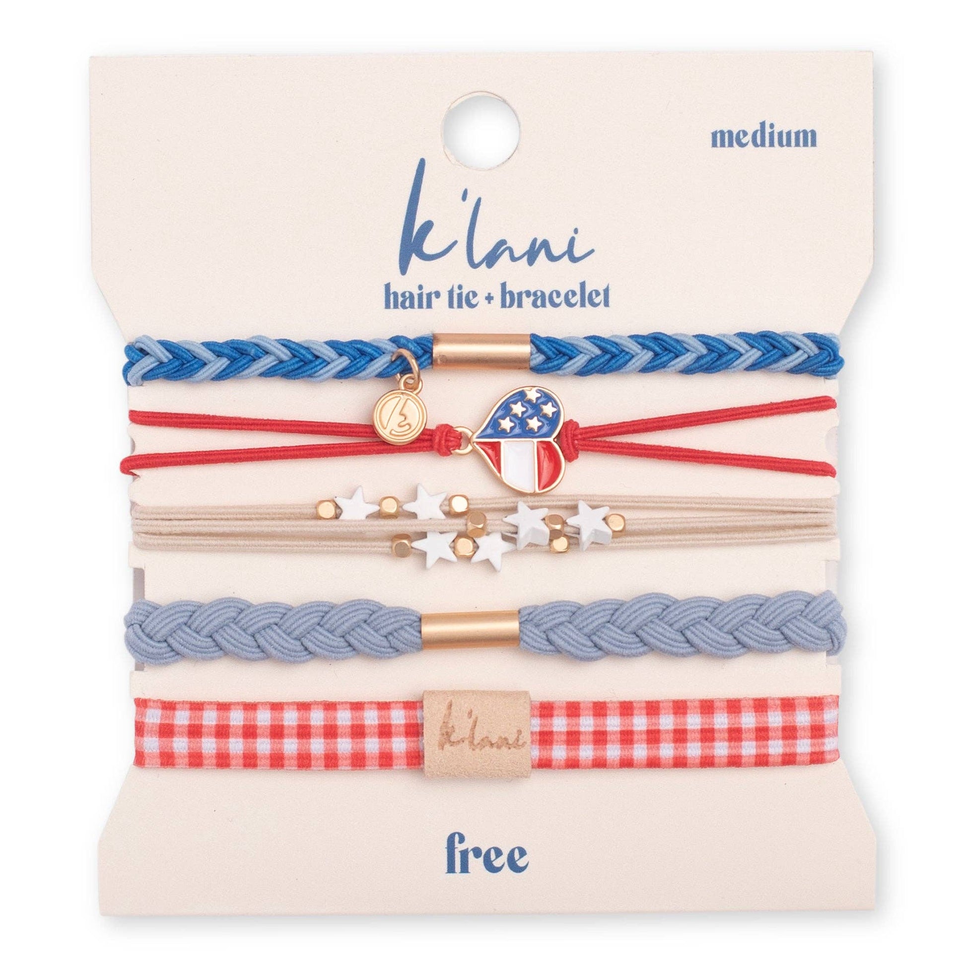 "Free" Patriotic Red, White and Blue Hair Tie Bracelet