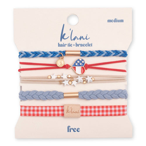"Free" Patriotic Red, White and Blue Hair Tie Bracelet