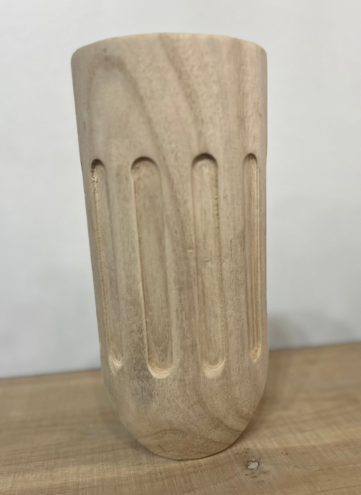 TALL CARVED WOOD VASE