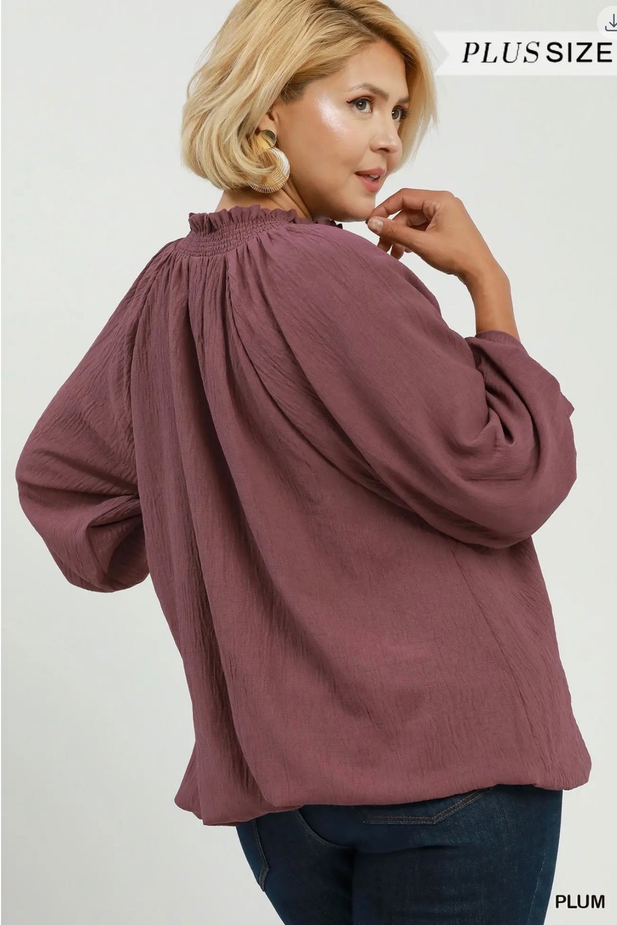 Curvy Smocked Collar Bubble Hem Top