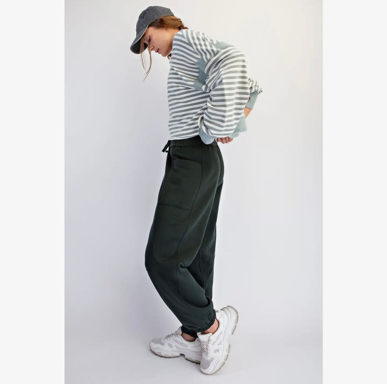 Striped Terry Open Back Long Sleeve Top