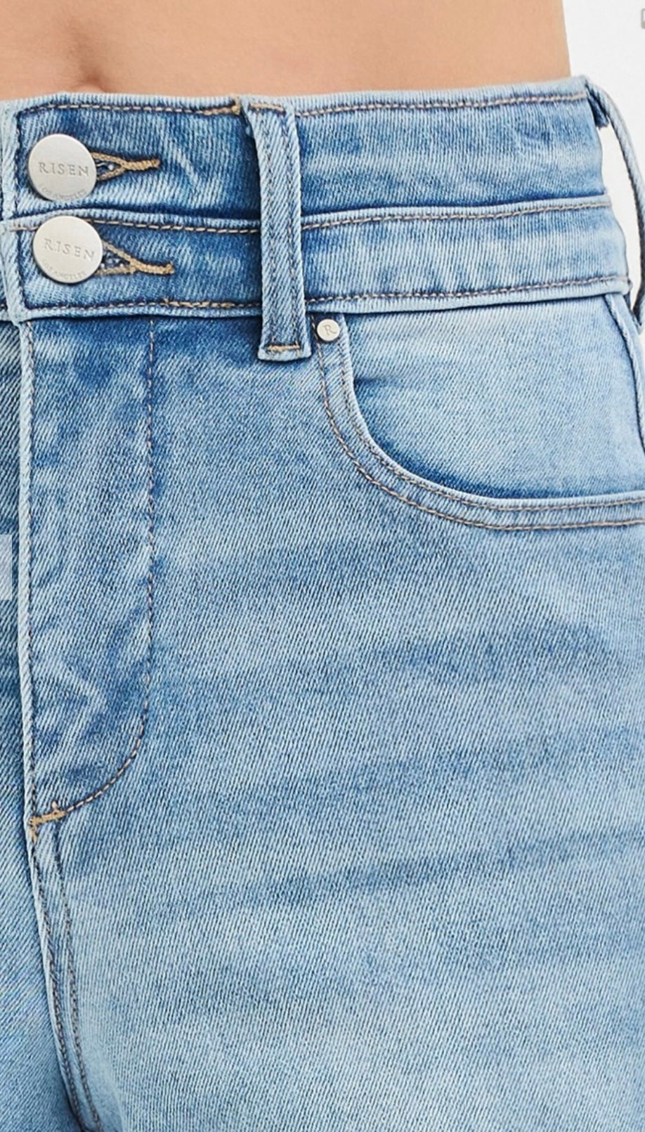 Risen Tummy Control High Rise Double Button Light Wash Jean