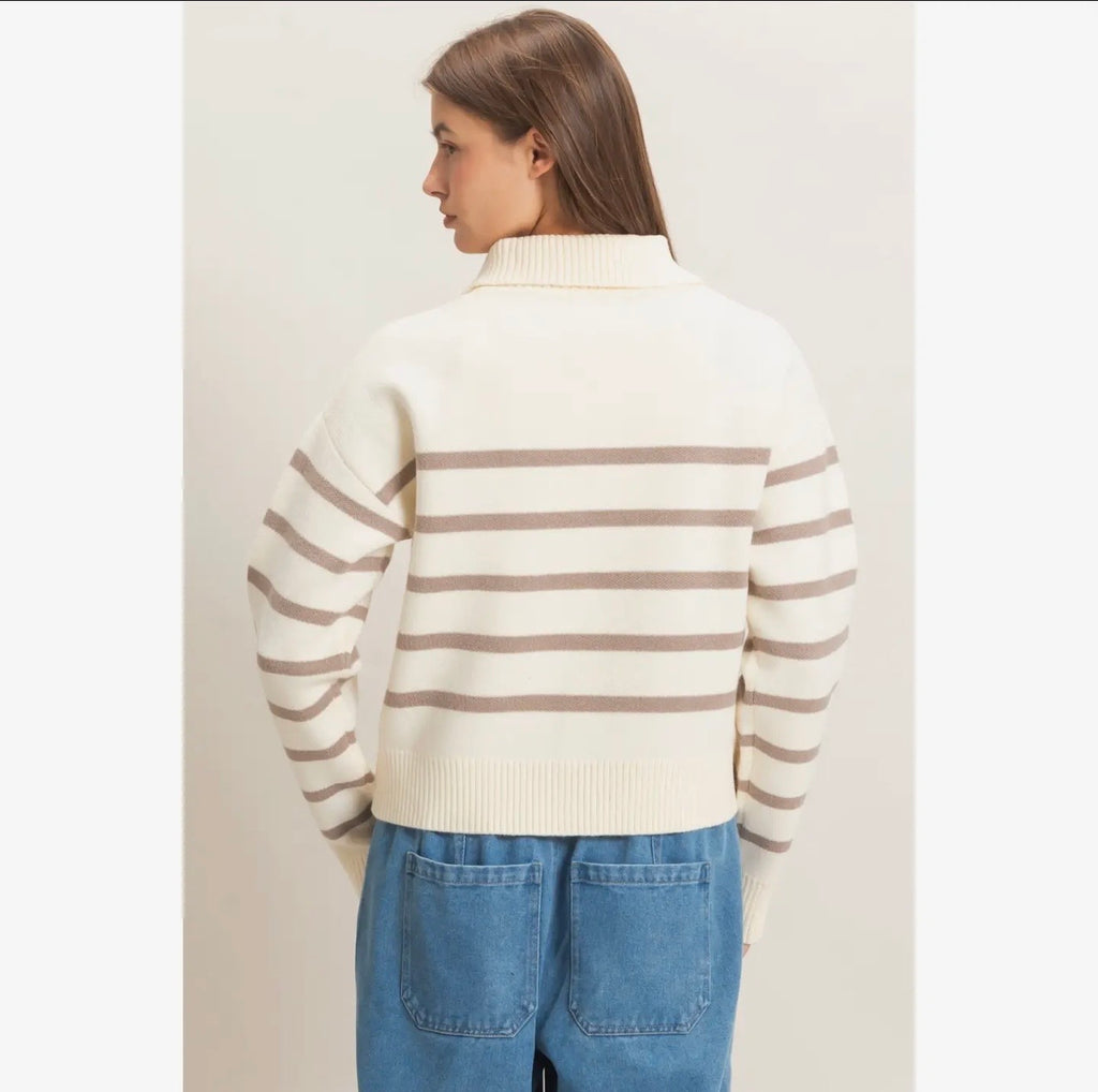 Half Zip Collared Stripe Sweater