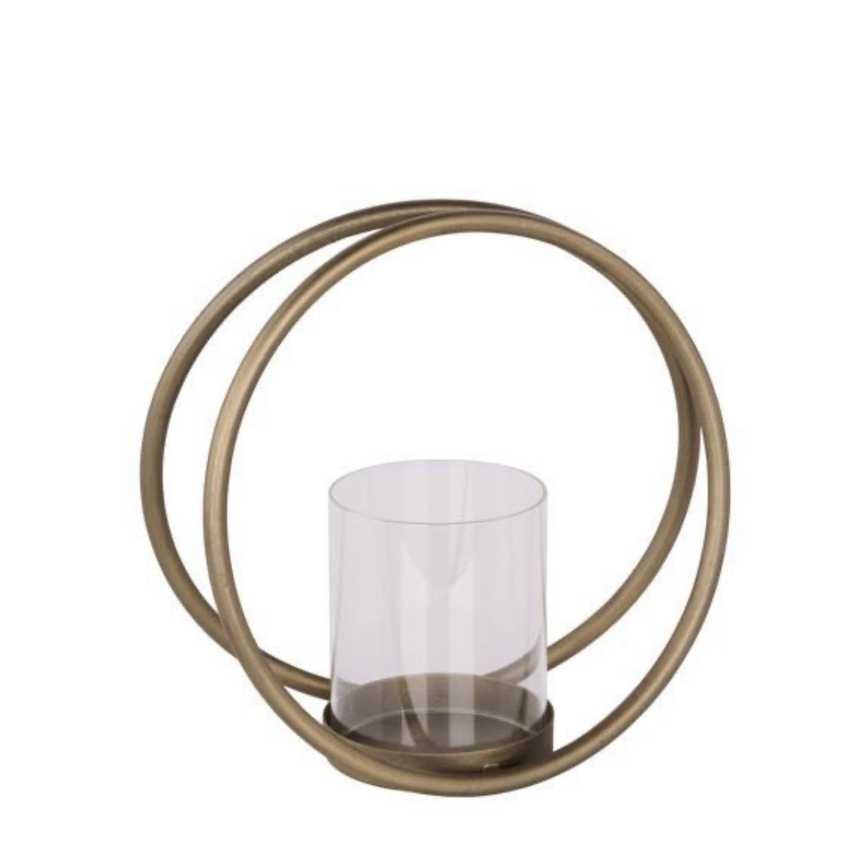 8.25" Round Metal and Glass Candle Holder