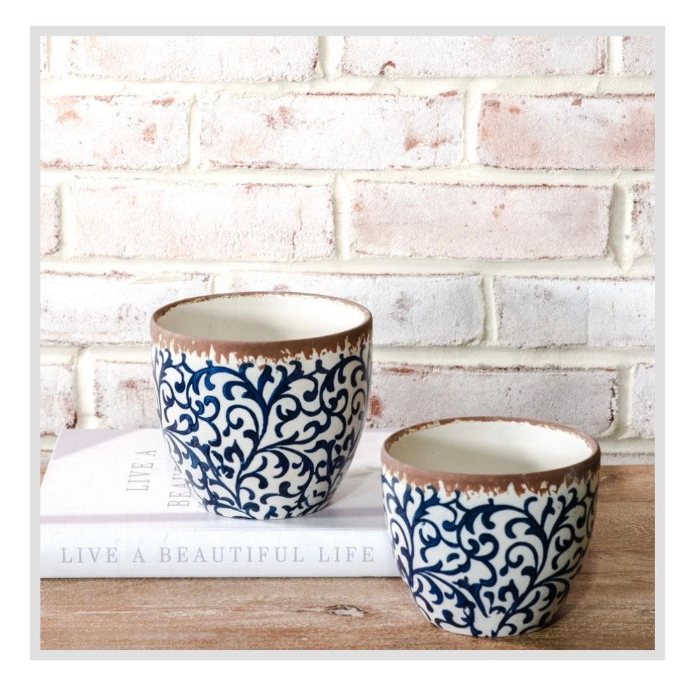 Blue Damask Ceramic Planter