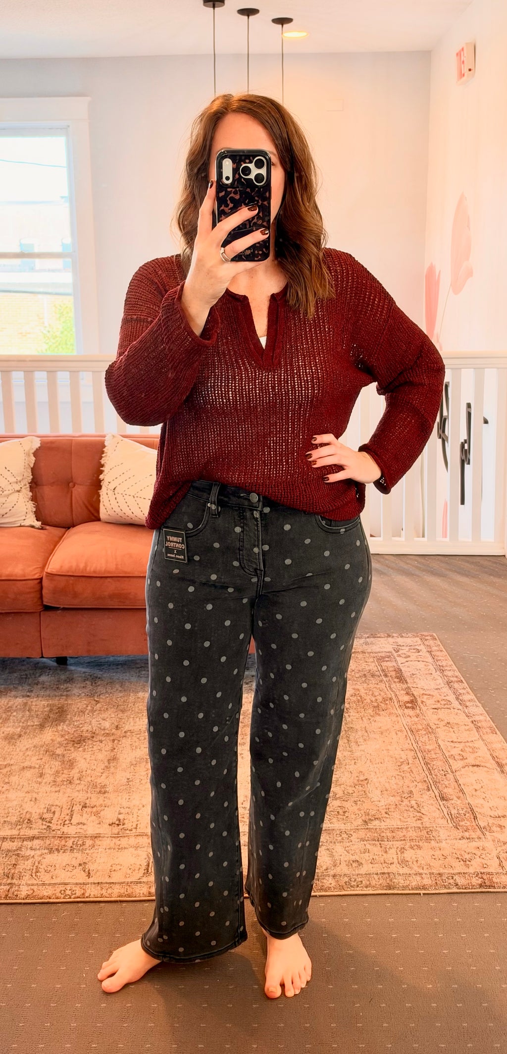 Risen Grey Polka Dot Wide Leg Jeans